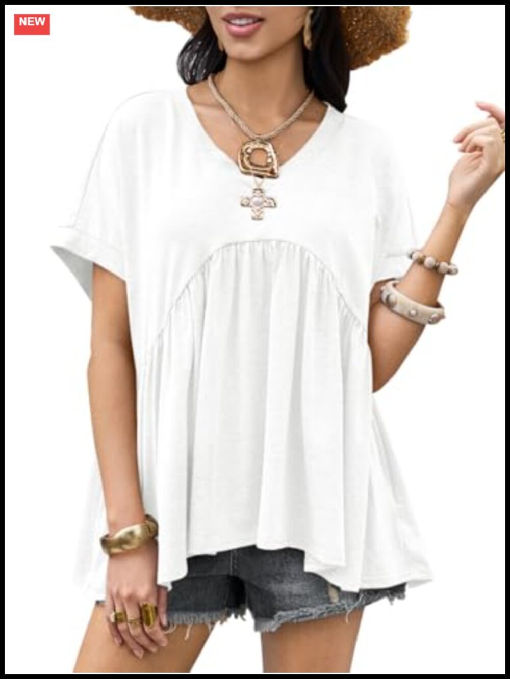 Women's Short Sleeve V-Neck Babydoll Peplum T-Shirt Blouse